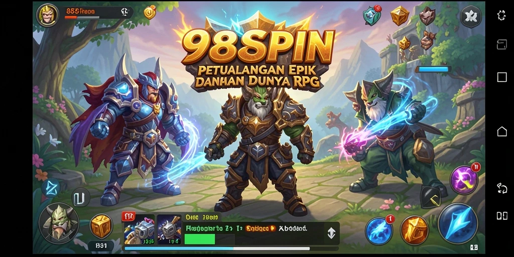 Screenshot gameplay 988SPIN menampilkan pertarungan epik di dunia fantasi.
