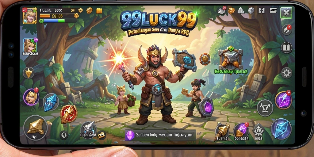 Tampilan gameplay 99LUCK99 dengan pertarungan RPG yang menarik.