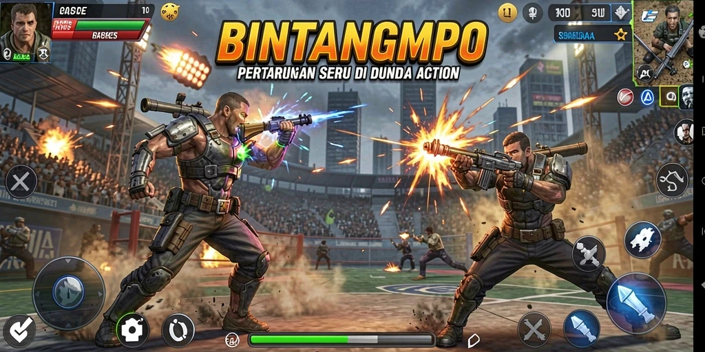 Screenshot gameplay BINTANGMPO menampilkan pertempuran aksi seru.