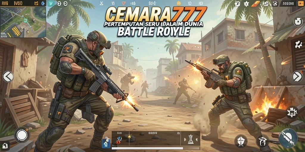 Gameplay CEMARA777 dengan pertempuran dramatis di arena Battle Royale.