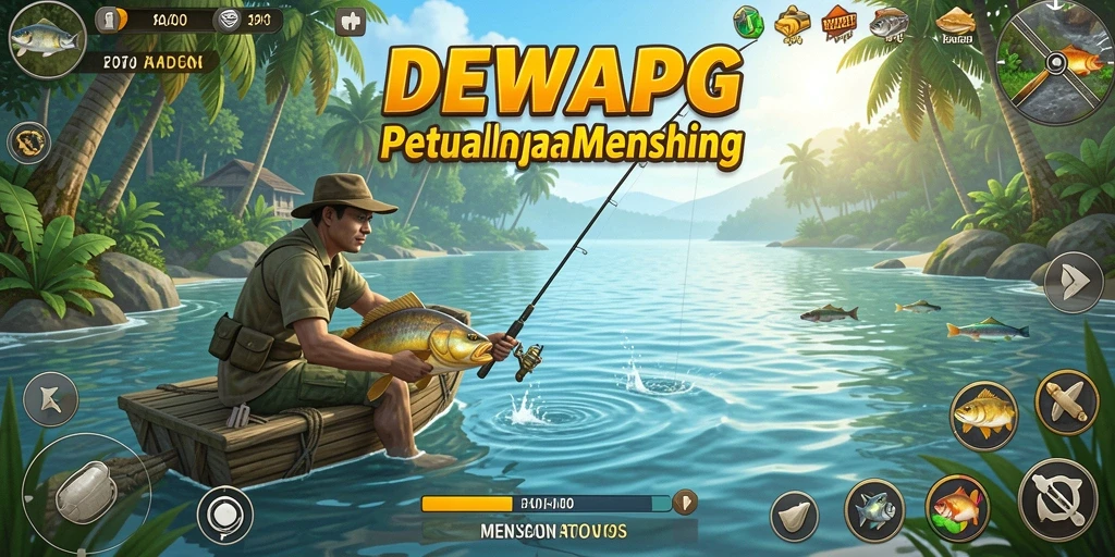 Screenshot gameplay DEWAPG menampilkan petualangan memancing yang seru.