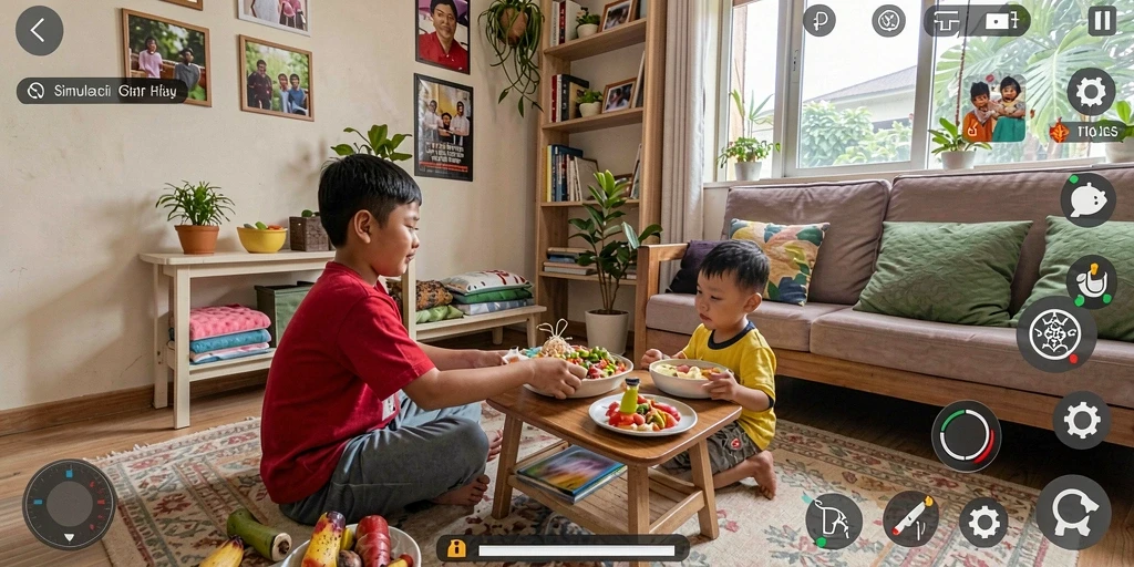 Screenshot gameplay F08 yang menampilkan interaksi sosial.