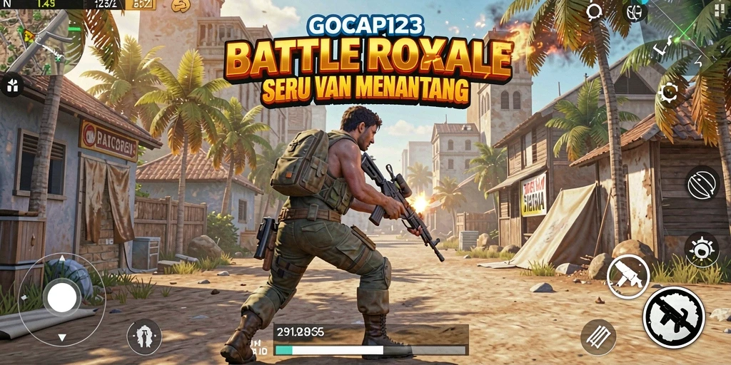 Tangkapan layar GOCAP123, menunjukan aksi pertarungan dalam permainan Battle Royale.