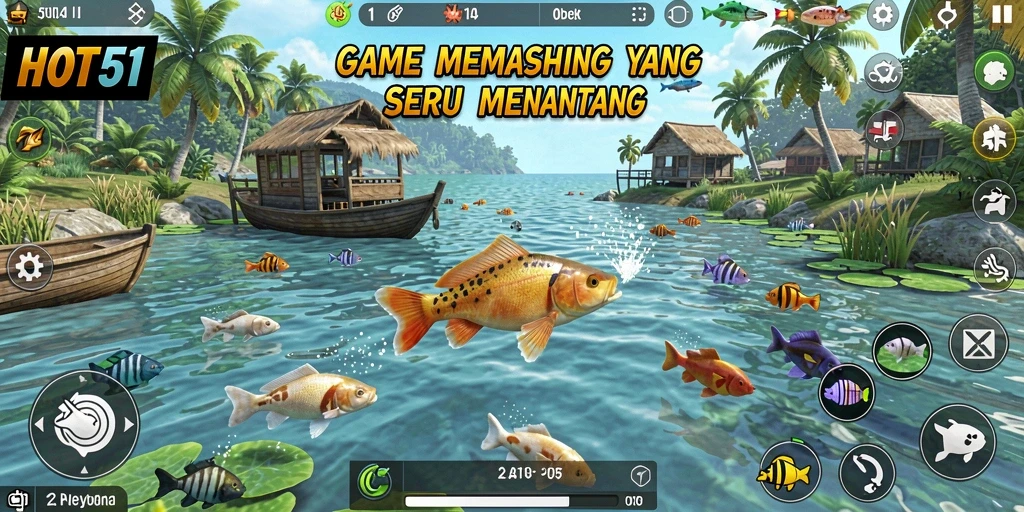 Gameplay HOT51 yang menampilkan aksi memancing yang mendebarkan.