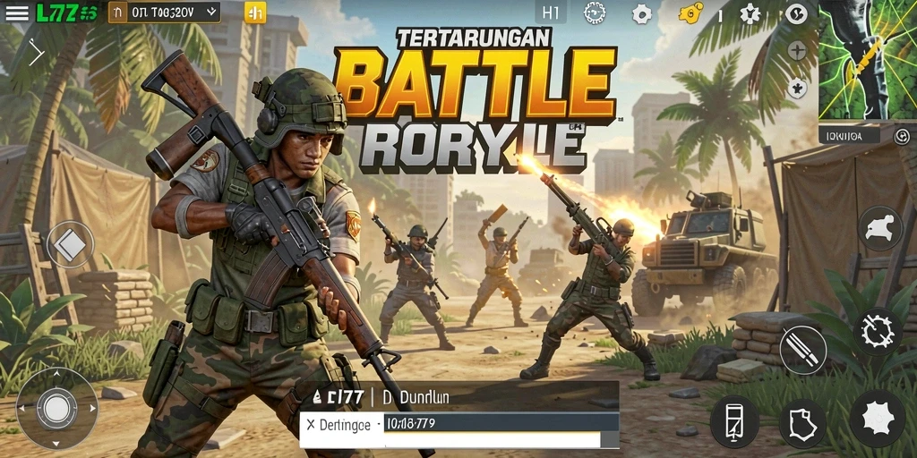 Screenshot L777 menampilkan aksi intens dalam gameplay Battle Royale.