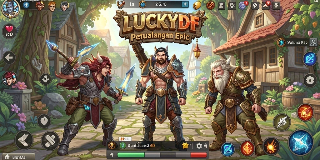 Screenshot LUCKYDF menunjukkan aksi seru dalam pertempuran RPG.