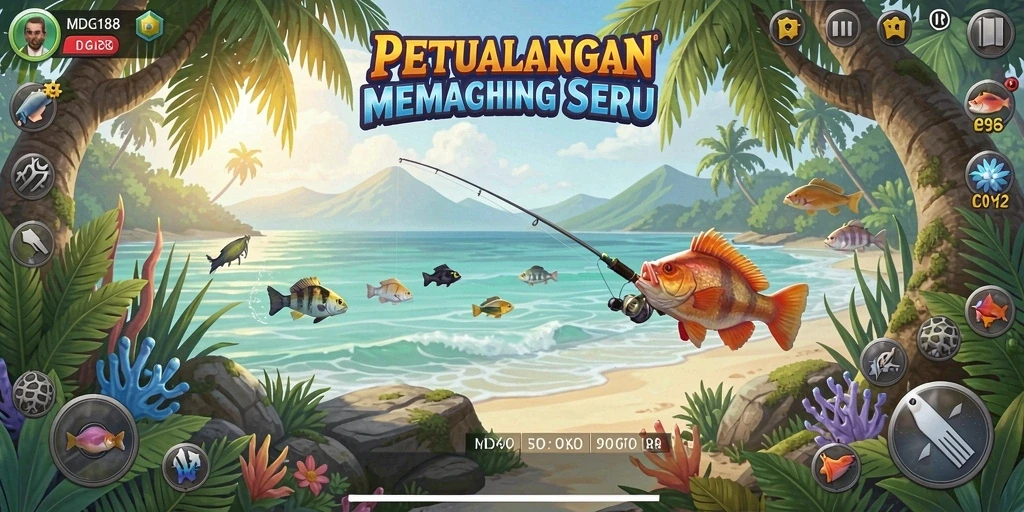 Screenshot MDG188 menunjukkan aksi memancing yang memukau di berbagai lokasi.