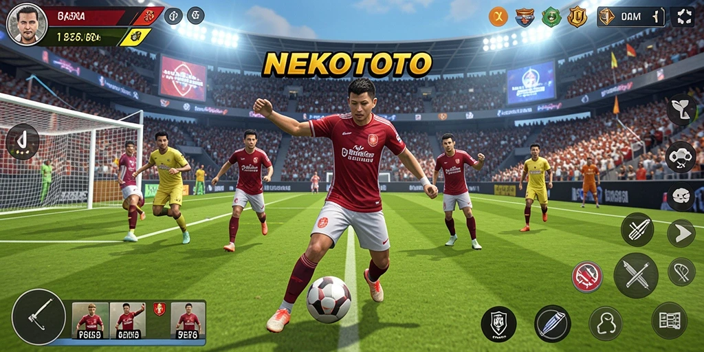 Tangkapan layar gameplay NEKOTOTO menampilkan aksi olahraga yang menarik.