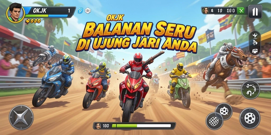 Tampilan gameplay menegangkan di lintasan balap OKJK.