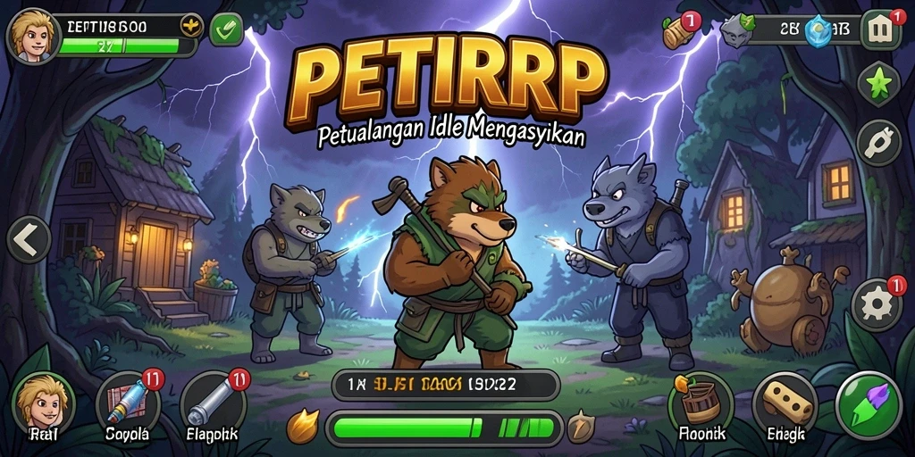 Screenshot menunjukkan gameplay menawan dengan karakter yang bertarung dalam mode Idle.