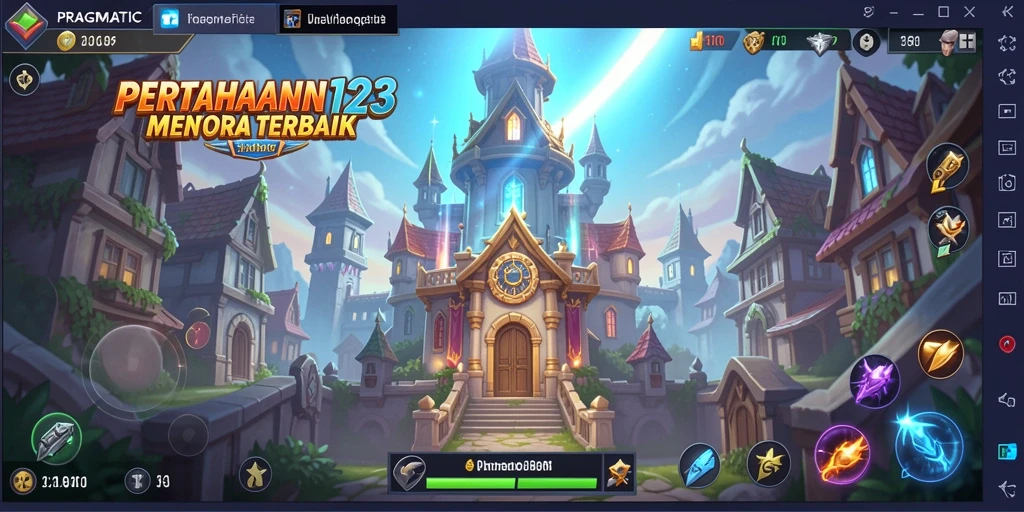 Screenshot gameplay PRAGMATIC123 yang menunjukkan pertahanan menara yang strategis.