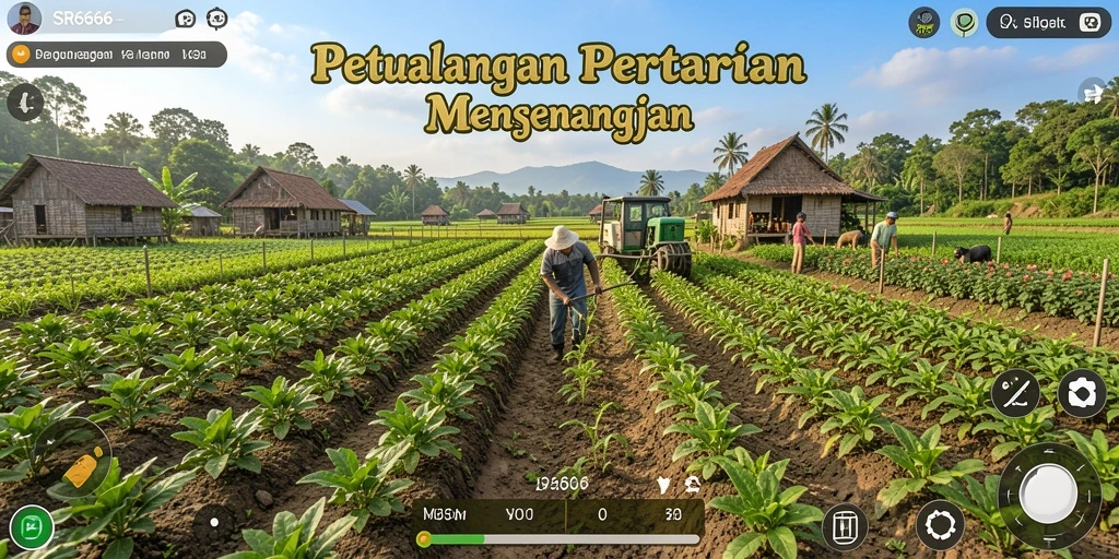 Tampilan gameplay menanam tanaman dan merawat hewan dalam SR6666.